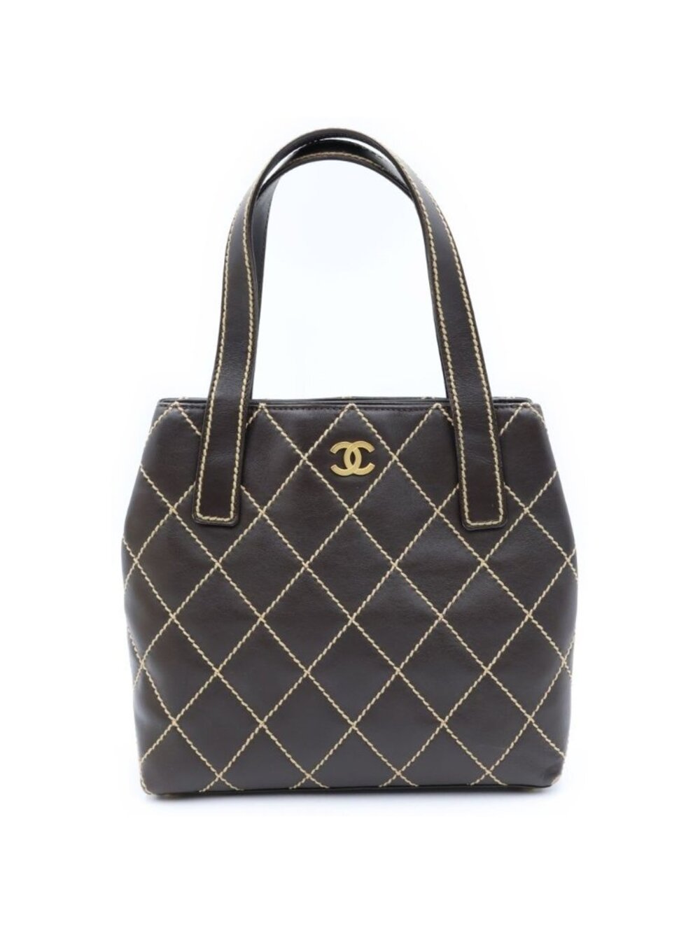 Chanel Wild Stitch Handbag Quilted Leather Dark Brown
